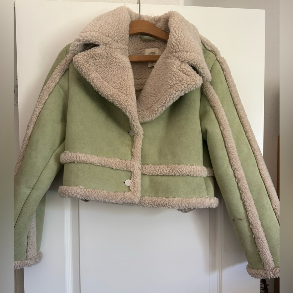 Urban Outfitters Teddy Jacket Sage Green Small